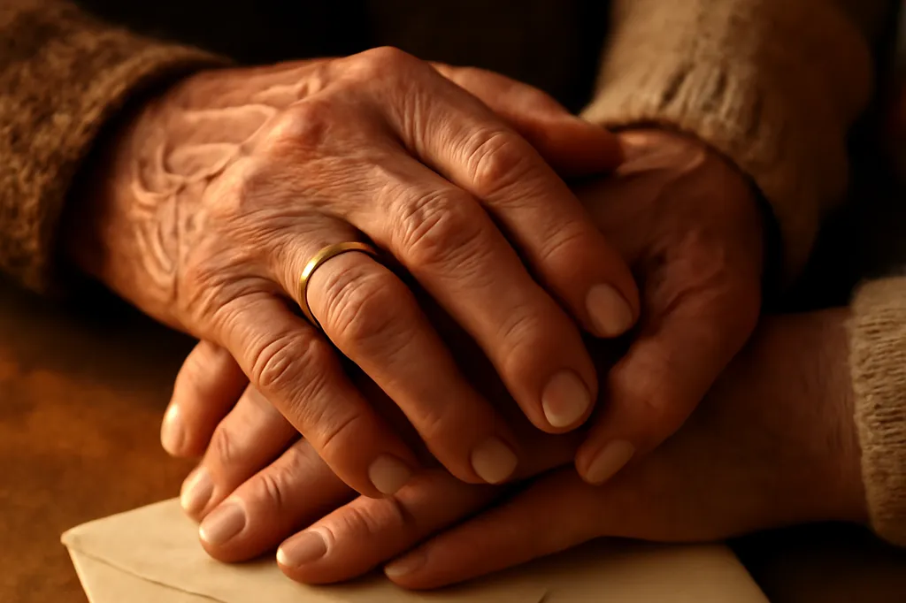 Faire-part de noces d'or pose sur une table avec alliance ancienne