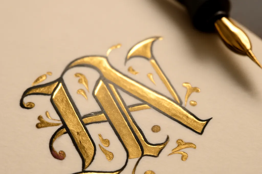 Composition de monogramme calligraphié à deux initiales entrelacées
