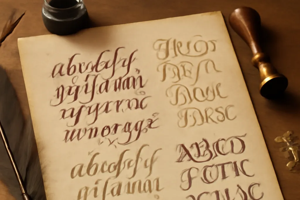 Planche de typographies calligraphiées pour faire-part de cérémonie