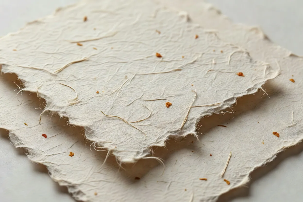 Papier recyclé texturé avec fibres visibles pour faire-part écologique