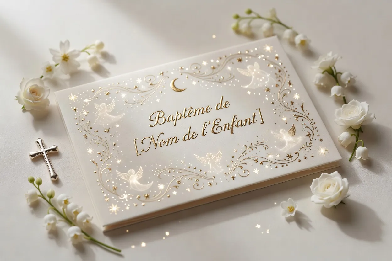 Faire-part de baptême mentionnant parrain et marraine
