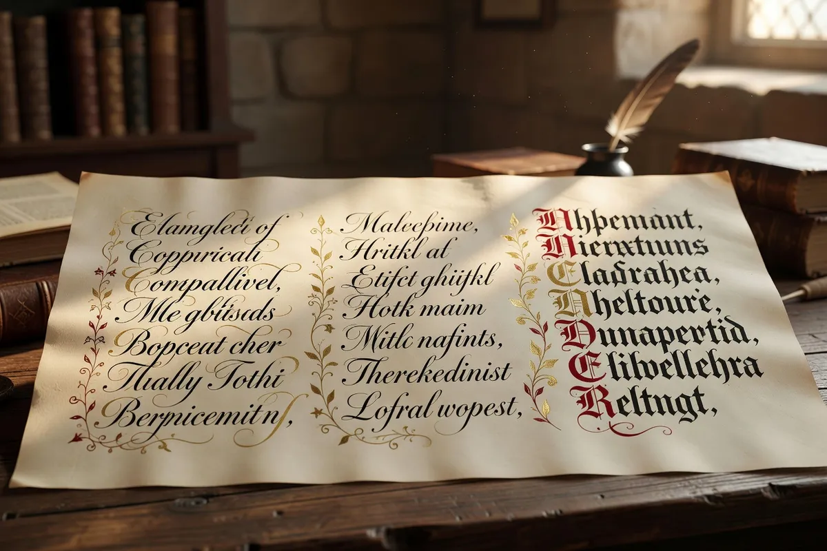 Photorealistic editorial photograph, manuscript medieval atmosphere, warm vellum