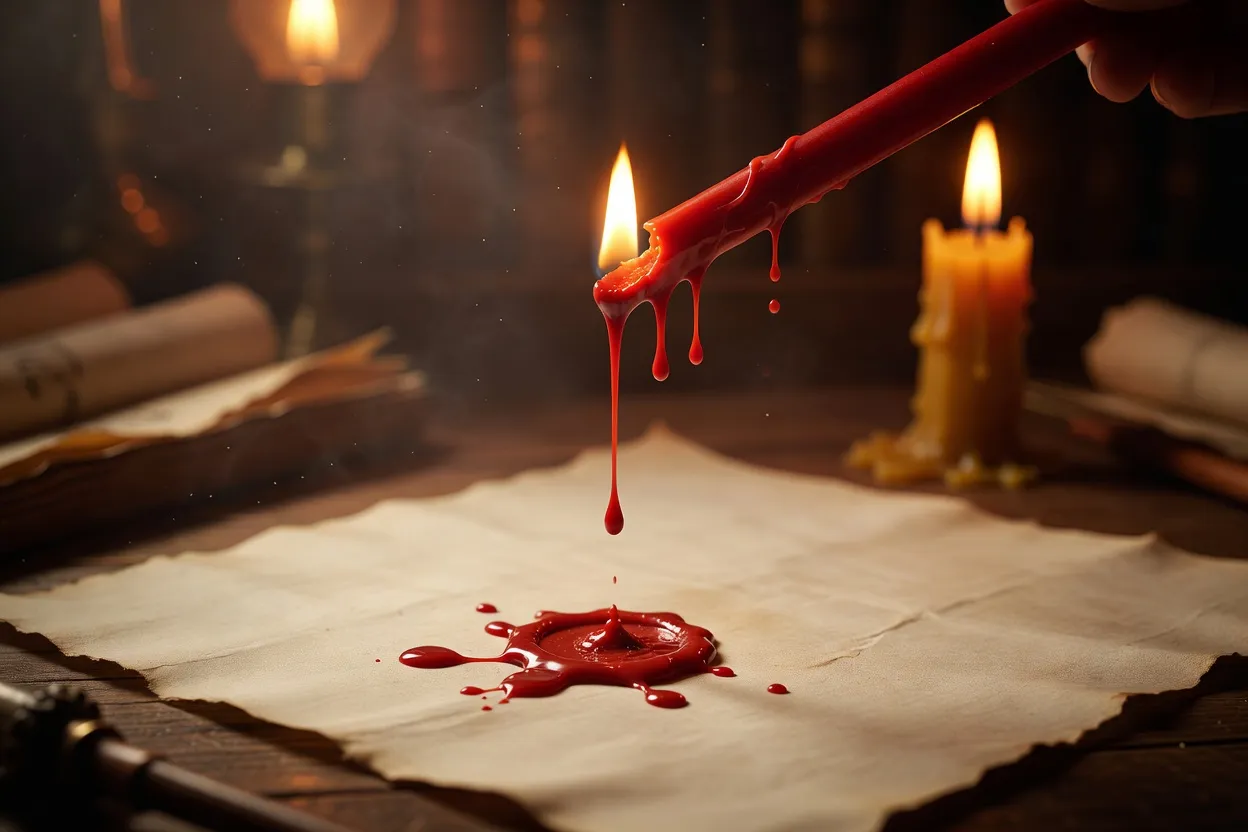 Baton de cire rouge fondue au-dessus d’une flamme de bougie