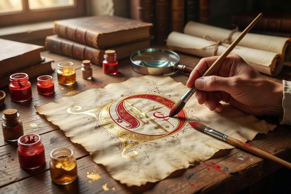 Photorealistic editorial photograph, manuscript medieval atmosphere, warm vellum