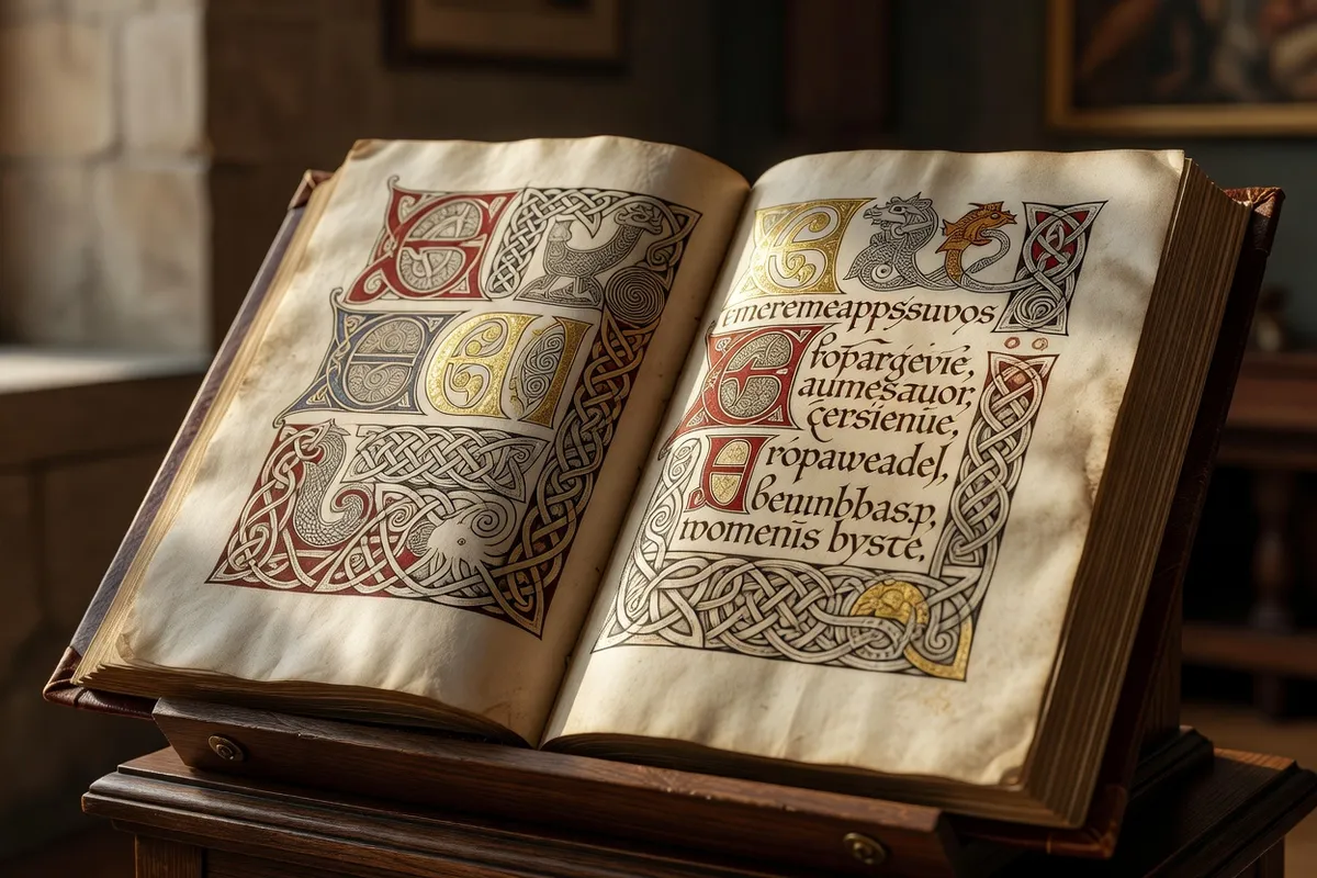 Photorealistic editorial photograph, manuscript medieval atmosphere, warm vellum