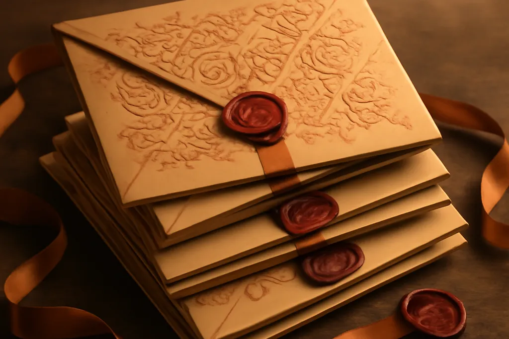 Pile d’enveloppes calligraphiées prêtes à être postées