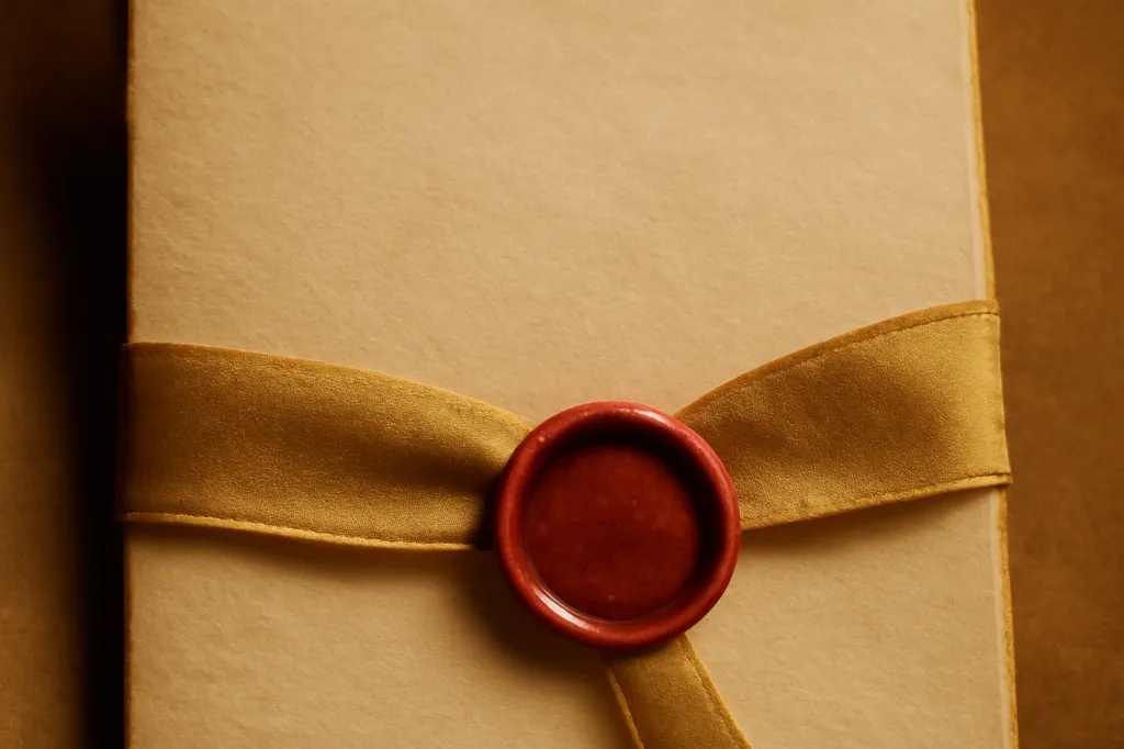 Faire-part de mariage calligraphie avec ruban et sceau de cire