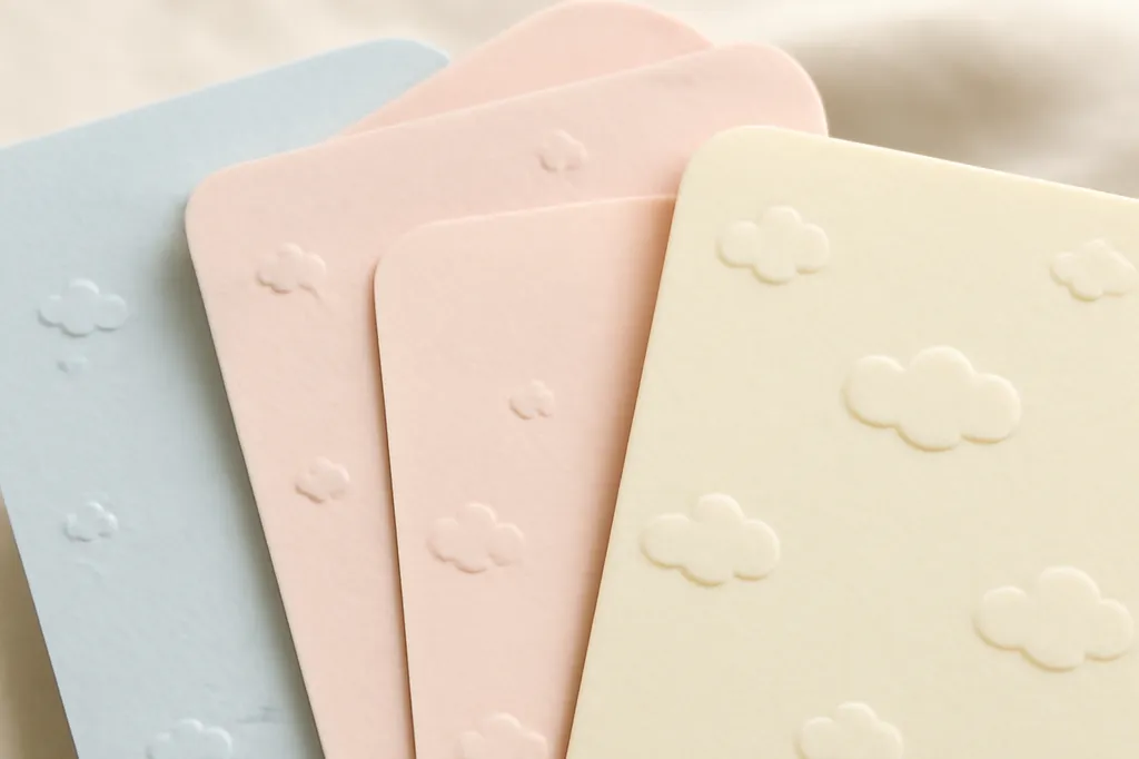 Faire-part de naissance pastel avec motifs etoiles et nuages
