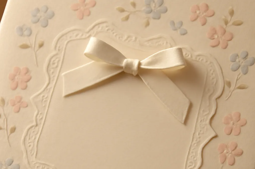 Carte de naissance ornee posee avec un ruban