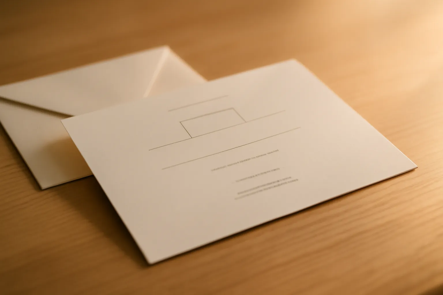 Faire-part de mariage civil sobre pose sur une table en bois clair, sans symbole religieux