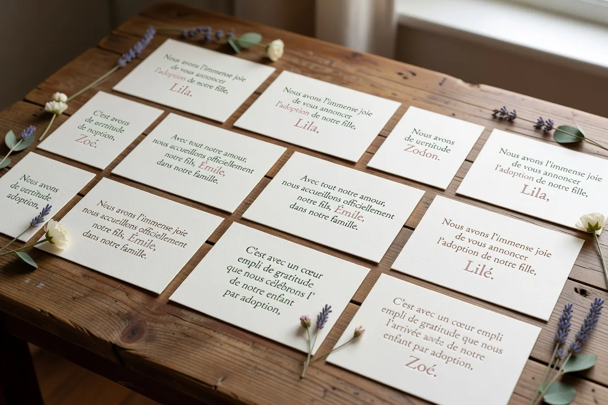 Faire-part d’adoption calligraphie sur papier ivoire