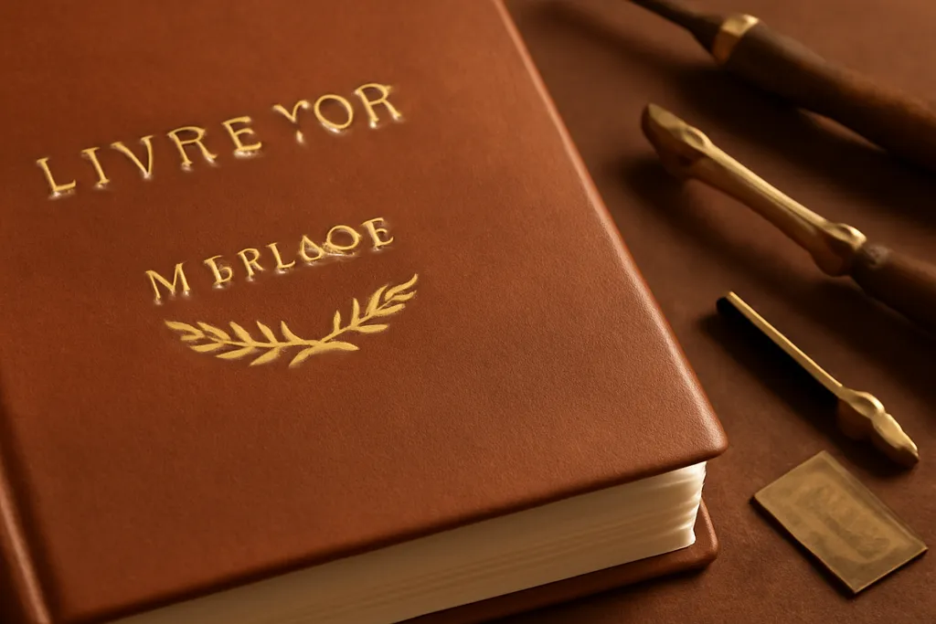 Livre d’or en cuir relie a la main dans un atelier