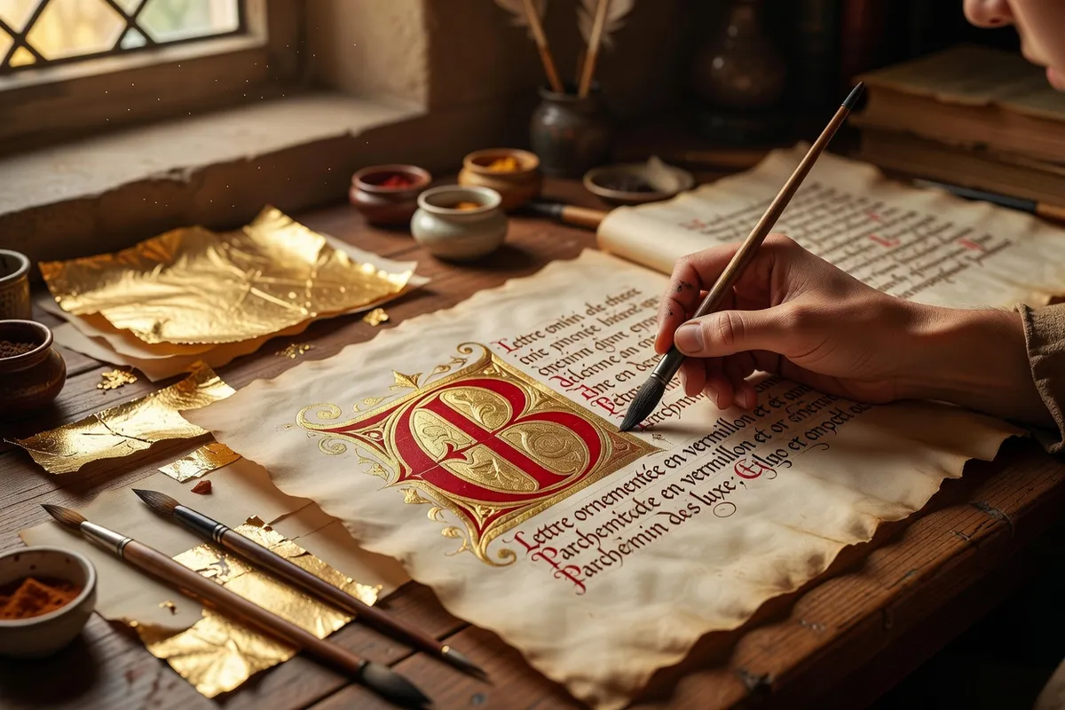 Photorealistic editorial photograph, manuscript medieval atmosphere, warm vellum