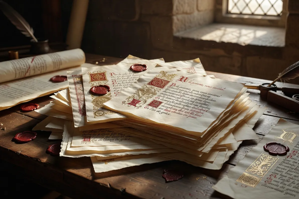 Photorealistic editorial photograph, manuscript medieval atmosphere, warm vellum