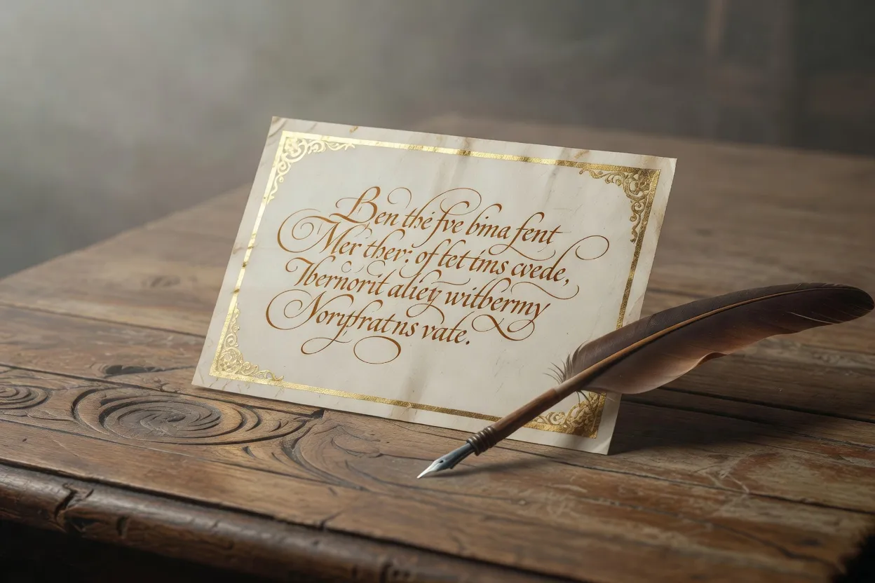 Carte de save-the-date manuscrite posee sur un bureau ancien
