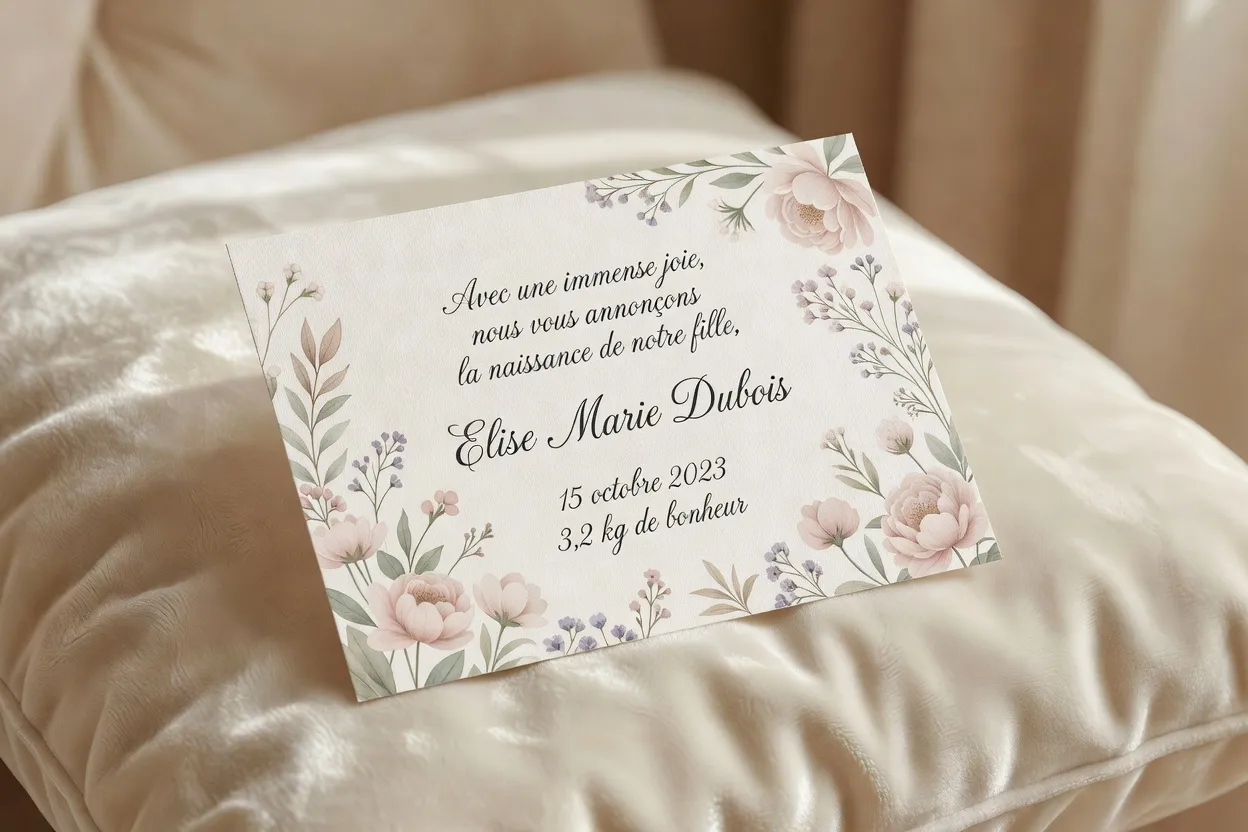 Faire-part de naissance par adoption pose sur un berceau