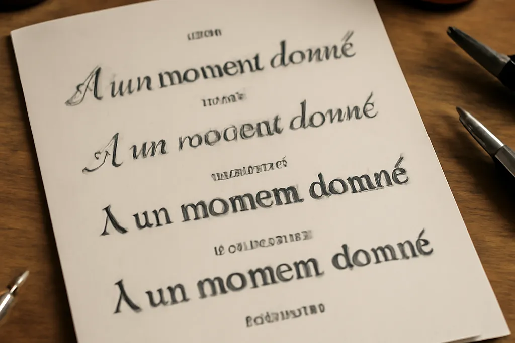Planche de typographies pour faire-part presentee sur papier ivoire