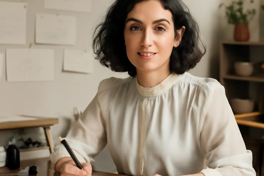Calligraphe au travail sur un faire-part dans son atelier parisien