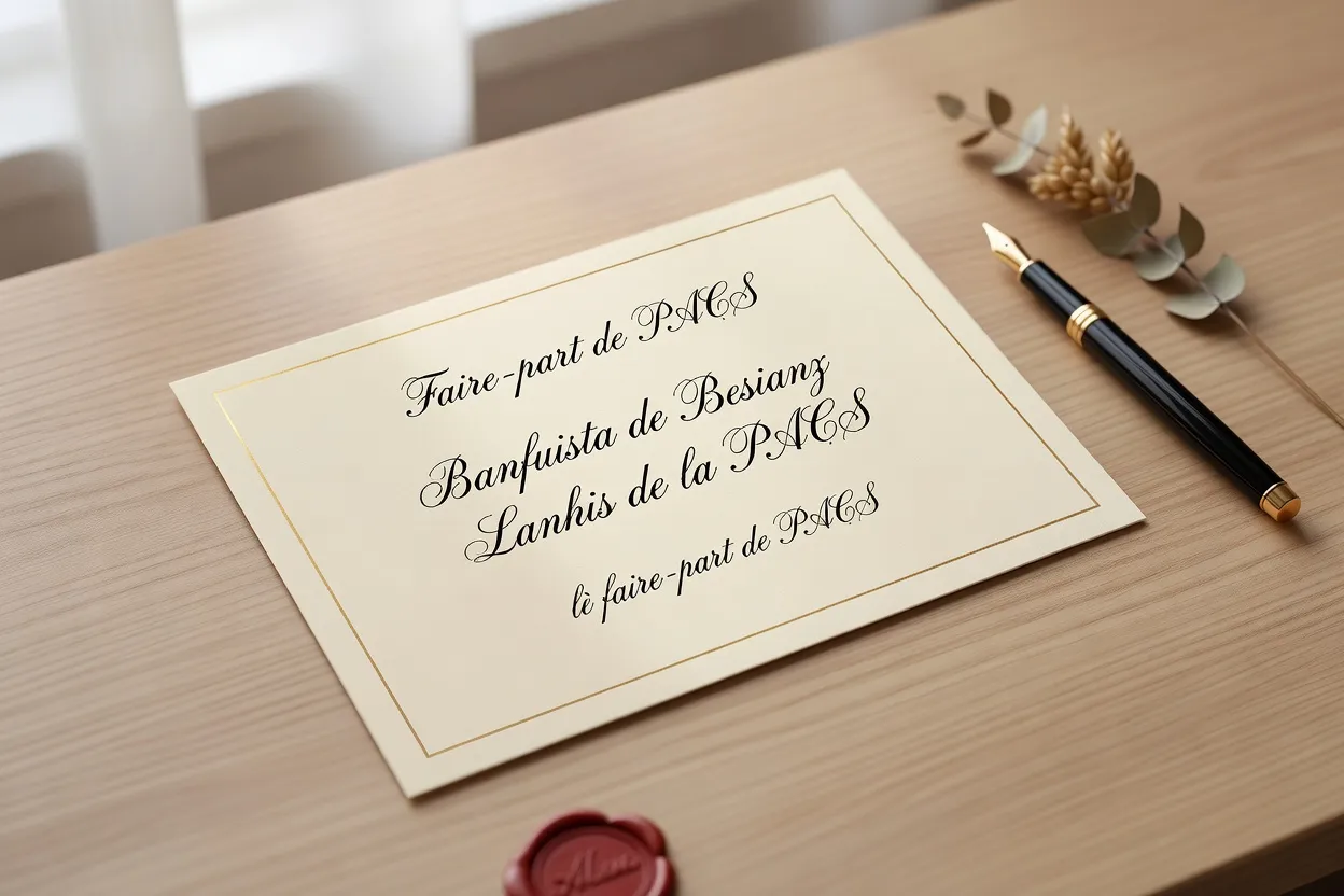 Faire-part de PACS sobre et contemporain, composition épurée sur papier vellum