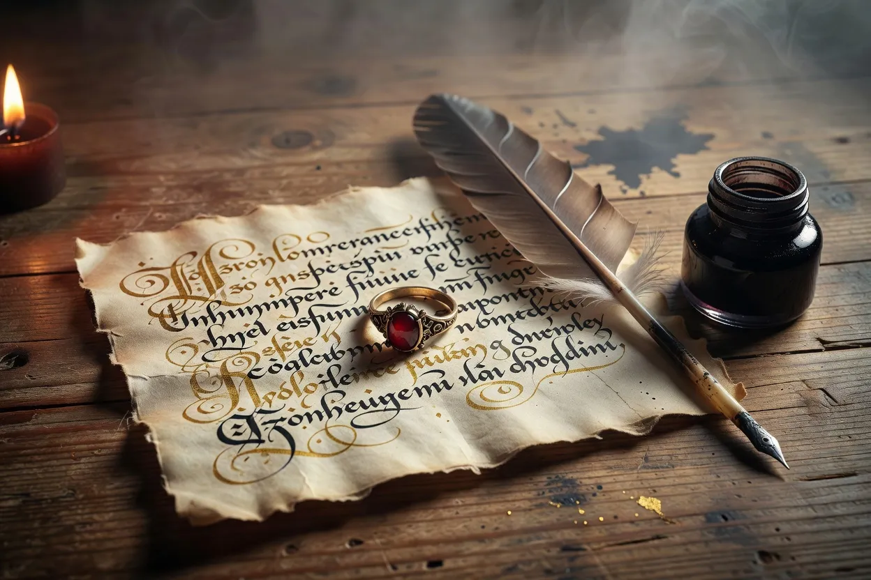 Bague de fiançailles posée sur une carte manuscrite d'annonce